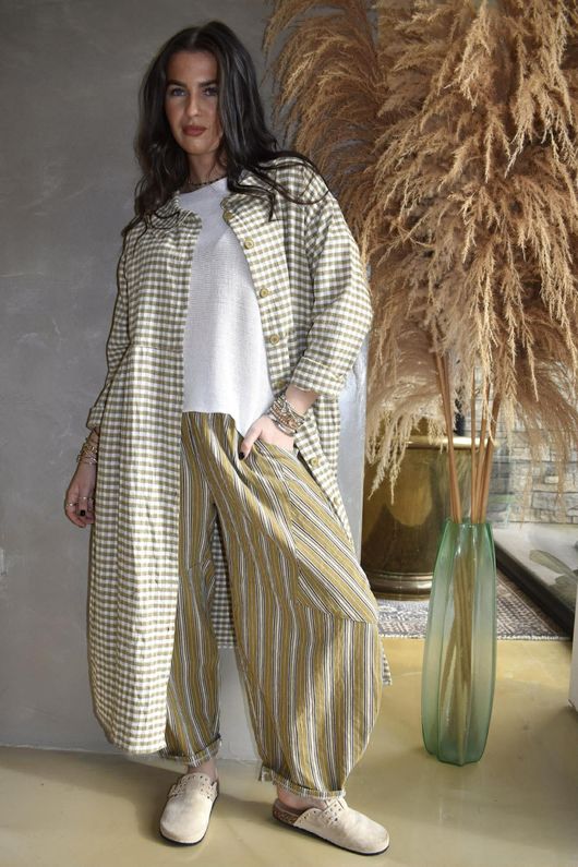 Annie Gingham Peter Pan Frock Coat Olive